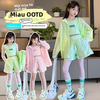Bộ đồ bé gái áo chống nắng thể thao - set áo khoác quần short mùa hè