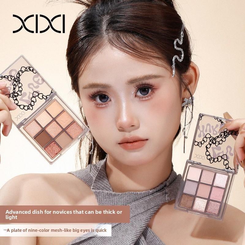 Xixi Bảng Phấn Mắt 9 Ô Tông Khói Lì Nhũ Mịn Lên Màu Đẹp Lâu Trôi Tự Nhiên Trang Điểm Hằng Ngày D863