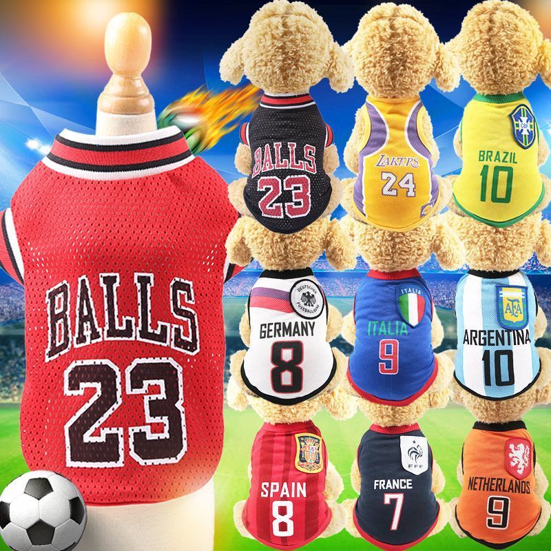 Mùa Xuân Mùa Hè Mỏng Phong Cách Thú Cưng Chó Mèo Mèo Pháp Chiến Đấu Teddy Bichon Corgi Quần Áo World Cup Bóng Rổ Áo Cung Cấp