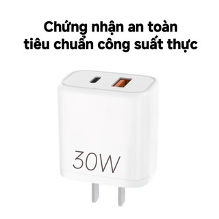 Bộ sạc nhanh 30W, công nghệ GaN  Tương thích với iPhone 15-17 công suất thực tế,đạt chứng nhận 3C,