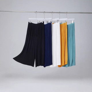 Miyake Xuân Hè Phong Cách Mới Quần Nữ Màu Trơn Xếp Ly Eo Co Giãn Quần Drap Rời Ôm Hơn Nhìn Phù Hợp Với Rộng @ -