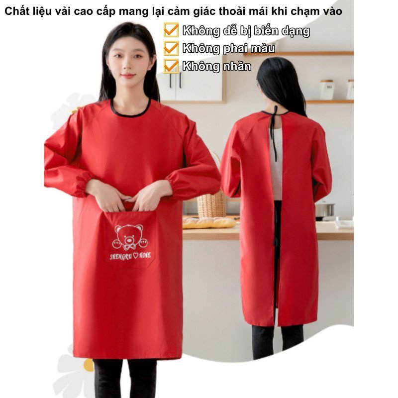 áo khoác tạp dề đảo ngược mặc chống dầu chống bẩn mềm mại thoáng khí túi lớn tiện lợi cho nấu ăn