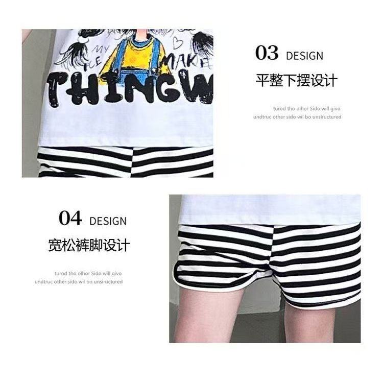 Quần short áo thun hoạt hình hai mảnh thường ngày mùa hè cho bé gái 90-170 Size SI2S