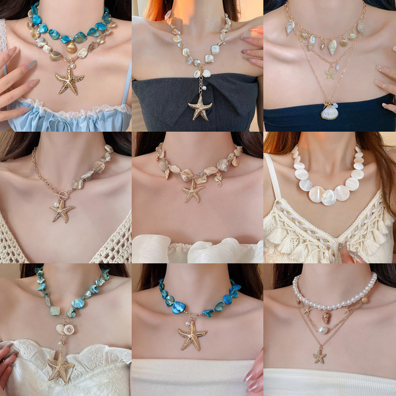 Phong Cách Bohemian Sao Biển Mặt Dây Chuyền Vỏ Vòng Cổ Cá Tính Thời Trang Xương Đòn Dây Xích Bên bờ Biển Kỳ Nghỉ Không Khí Phụ Kiện Dành Cho Nữ