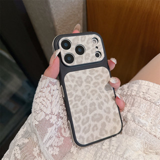 Bảo vệ toàn bộ ống kính Vỏ điện thoại da PU màu hồng da báo cho iPhone 17Promax 17Pro 13 14 15 16 Pro Max 15Plus Vỏ điện thoại di động nữ chống sốc