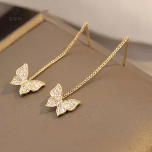 Bông Tai Bướm Kim Loại Ins Girl, Zircon Pha Lê Sang Trọng - Mới Từ Mina