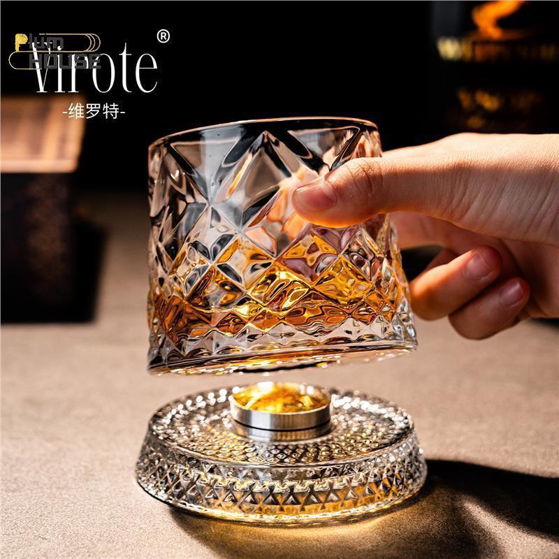 PlumHOUSE 2026 Mới Whisky Kính Xoay Whisky Có Đế Thủy Tinh Xoay 360 Độ Pha Lê Rum Kính Cho Tiệc Cotail Uống VN