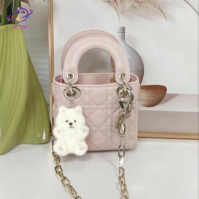 HFTOY Samoyed Móc khóa sang trọng Túi đựng chó dễ thương Đồ chơi mềm quyến rũ cho trẻ em Mặt dây chuyền siêu mềm để trang trí ví Bapa ~