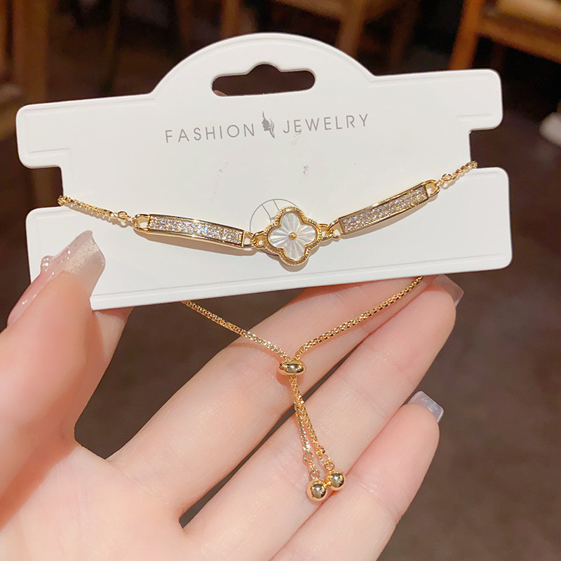 Vòng tay thời trang đính đá zircon hoa văn, thiết kế điều chỉnh linh hoạt