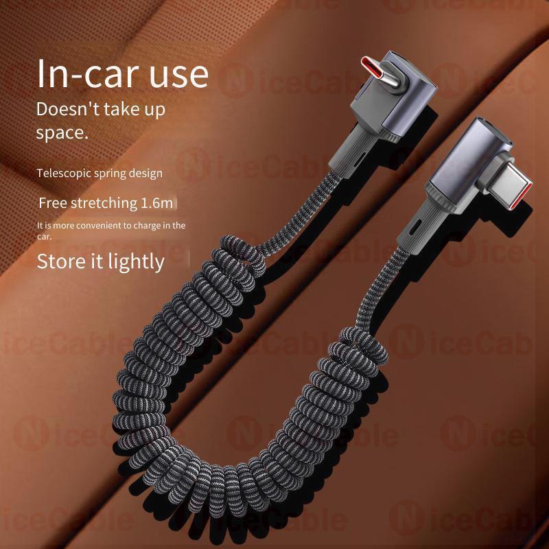 100W USB / Type C Lò xo Dây sạc ô tô có thể thu vào Dây Nylon Cáp chống vỡ Thiết kế khuỷu tay đôi Cáp dữ liệu sạc nhanh cho ios / Android