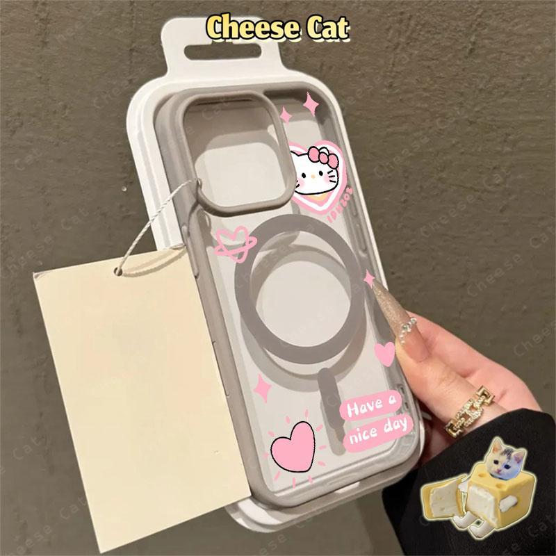 Ốp Kitty mèo con màu hồng dễ thương Ốp điện thoại từ tính cho iPhone 11 12 13 14 15 16 17 Pro Max 7 Plus XR Xs Max