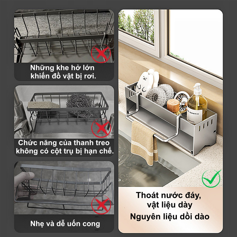 Giá để đồ rửa chén đa năng–thép carbon chống gỉ,đáy nghiêng thoát nước tự động,tiết kiệm không gian