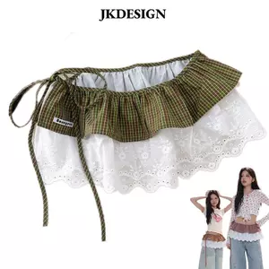 Váy ren kẻ sọc JK và bông tai kẹp Y2K, bộ quà tặng hai lớp với mini dress