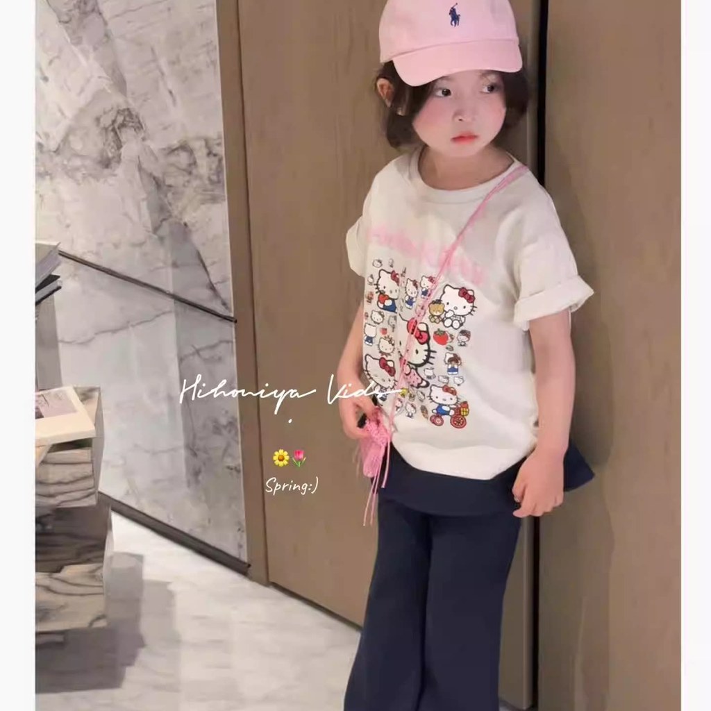 Quần Áo Trẻ Em Mùa Hè 2026 Phong Cách Mới Hoạt Hình kitty Dễ Thương Tay Ngắn Bé Gái Áo Thun Top