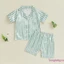 Bộ Đồ Ngủ Satin Cho Bé Trai Bé Gái Tay Ngắn Cổ Áo Sọc + Quần Short Eo Co Giãn Đồ Ngủ Phù Hợp Với