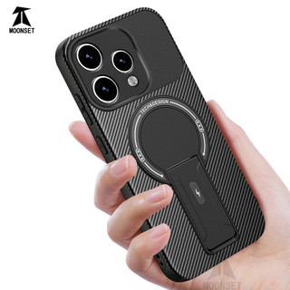 Dành Cho OPPO Reno 15 5G / 15C 5G Ốp điện thoại Sợi Carbon Kết Cấu Mặt Sau Cứng Từ Tính Có Chân Đế Mềm TPU Cạnh Chống Sốc Mỏng Bao
