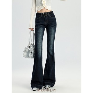DADUlily | DaDuHey. New Women's Jeans Dark Blue Micro Flared Trousers Retro Slim Pants Easy to Match 9102