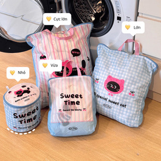 Túi Lưới Giặt Đồ Hình Mèo Dễ Thương, Túi Giặt Đồ Lót Quần Áo Chống Rối, Chống Biến Dạng Có Khóa Kéo