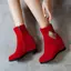 VNTMLH34-43 Kích Thước Lớn Da Lộn Mờ Thời Trang Phong Cách Đơn Giản Kim Cương Giả Tua Rua Mũi Tròn Cao Gót Đến Mắt Cá Chân Giày Bốt Bên Dây Kéo Nêm Gót Lớn Đỏ Cô Dâu Giày Cưới