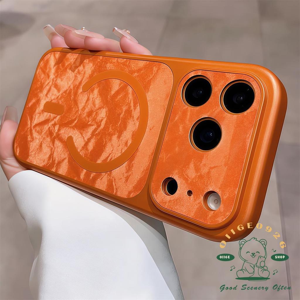 【 Ốp lưng iPhone17 】 Vỏ điện thoại từ tính da túi khí màu cam iphone17 Pro Max 16 15 14 13 cho vỏ iPhone Vỏ mềm silicon TPU chống sốc