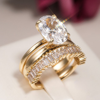 Bộ ba mảnh nhẫn bạc S925 zircon, quà cưới nữ thời trang
