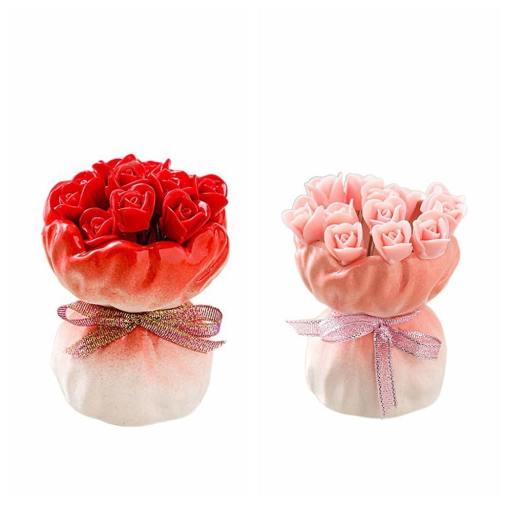 Nĩa tráng miệng LACYES có lọ đựng đồ, Bộ nĩa trái cây bằng gốm sứ hoa hồng phong cách Ins, Trang trí sáng tạo Đồ dùng nhà bếp bằng gốm gia dụng sáng tạo