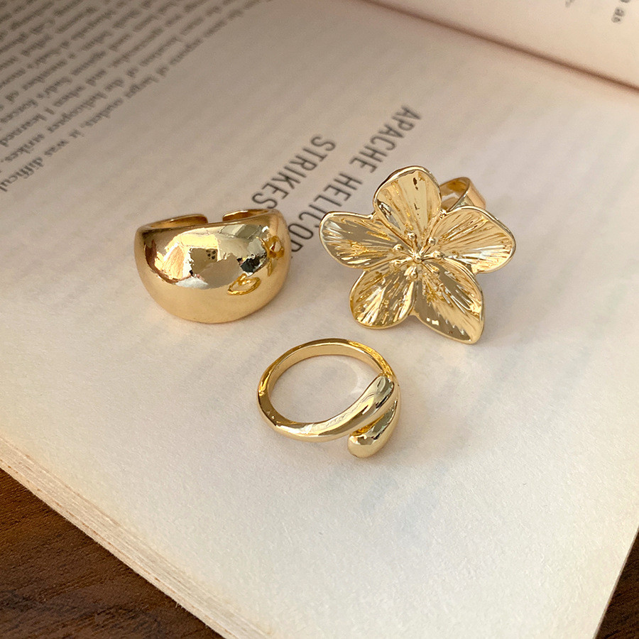 Bộ nhẫn kim loại đánh bóng mảnh tròn, thiết kế tối giản, phù hợp làm quà tặng trang sức cho nữ