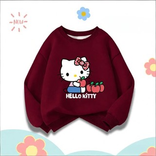 Áo nỉ cổ tròn mỏng nhẹ, dễ thương, thoải mái, in một mặt hình Hello Kitty của Sanrio dành cho bé gái.