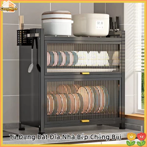 Tủ Đựng Bát Đĩa Nhà Bếp Chống Bụi-Thép Dày Cứng Cáp, Chịu Lực Tốt,Dễ Lau Chùi,Đựng Bát Đĩa & Gia Vị