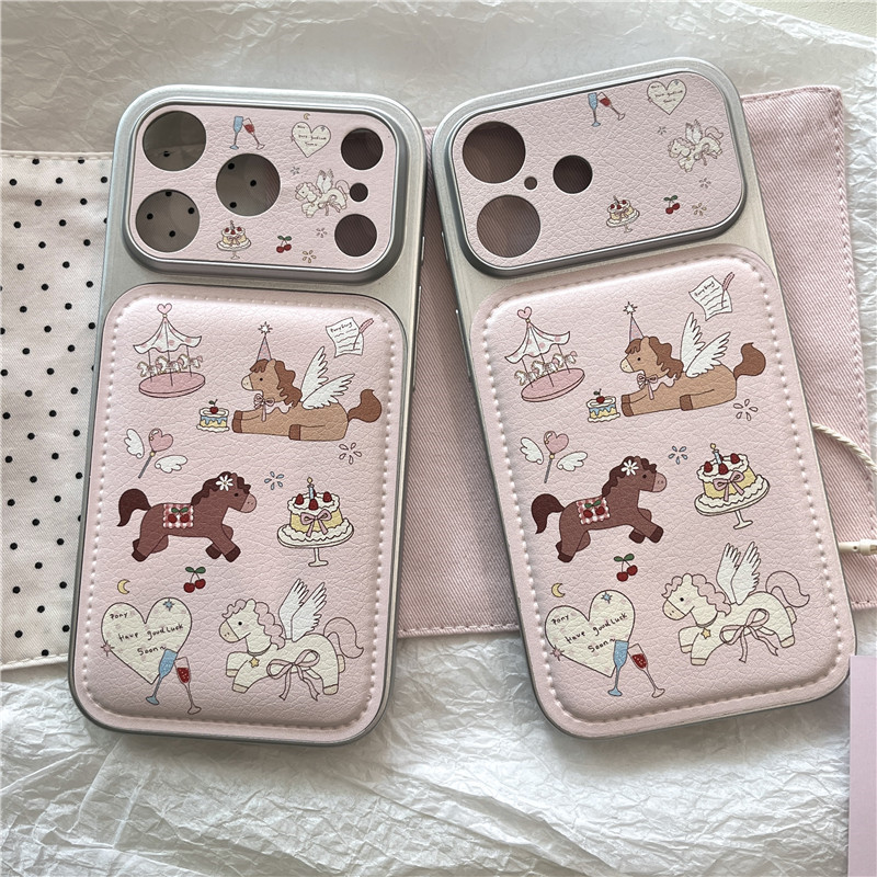 Ốp điện thoại chất liệu TPU + PU họa tiết ngựa cho iPhone 17 Pro max 16 Pro Horse