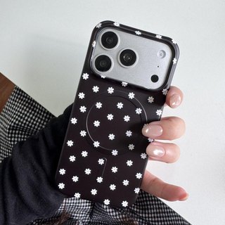 Ốp lưng cứng Tương thích với iPhone 15Pro 15ProMax 16Pro 16ProMax 17 17Pro 17ProMax Vỏ nam châm họa tiết hoa cúc nền màu đen