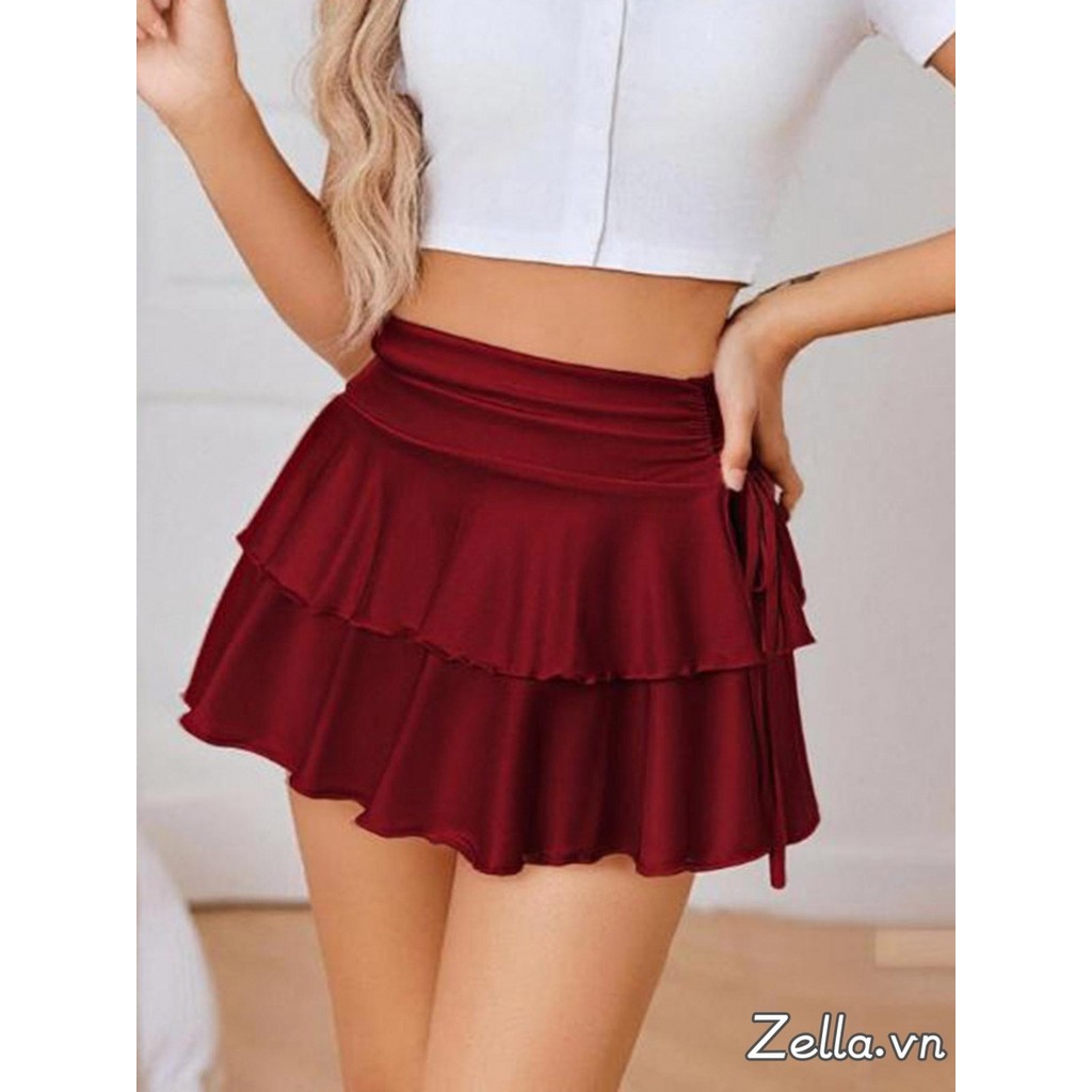 Váy mini nữ ngắn cho ngày thường với lớp xù nơ bên eo cao