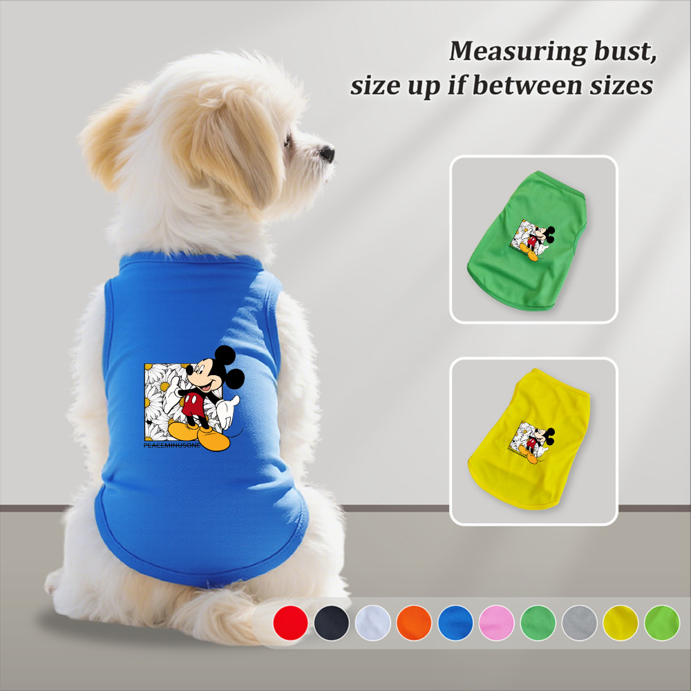 Áo vest thú cưng cỡ S-2XL, in hình chuột Mickey, có nhiều màu sắc và thoáng khí cho mùa hè, thích hợp cho cả sử dụng trong nhà và ngoài trời, và phù hợp với tất cả chó mèo nhỏ.