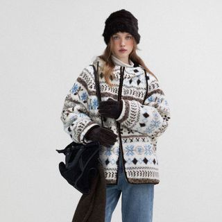 Glacier Snowman Phil Island Giả Cừu Len Dày Có Mũ Trùm Đầu Nữ Thu Đông Cotton Áo Khoác Đệm Phong Cách Mới Ấm Cotton Áo Khoác