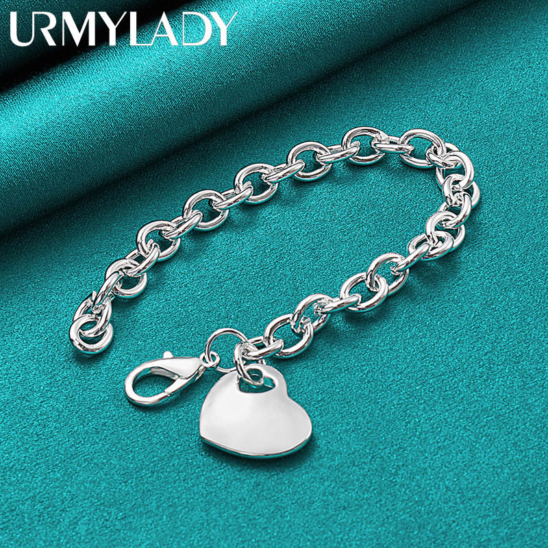 URMYLADY - Mặt dây chuyền và vòng tay bạc 925 hình trái tim, phù hợp cho đám cưới và trang sức thời trang nữ