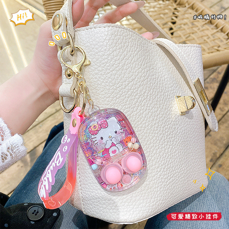 Hoạt Hình Sanrio Máy Nước Nút Đôi Móc Khóa Mặt Dây Chuyền Kuromi Cinnamoroll Sang Trọng Mặt Dây Chuyền Nhỏ