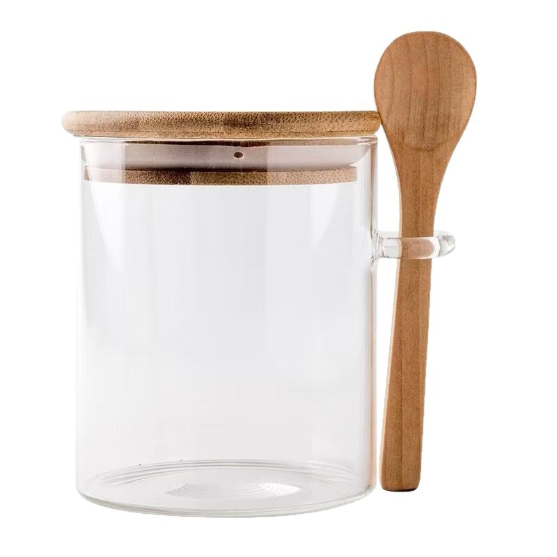 Bình kín thủy tinh Borosilicate cao, lọ gia vị có thìa, lưu trữ đa năng, nắp kín MJM5