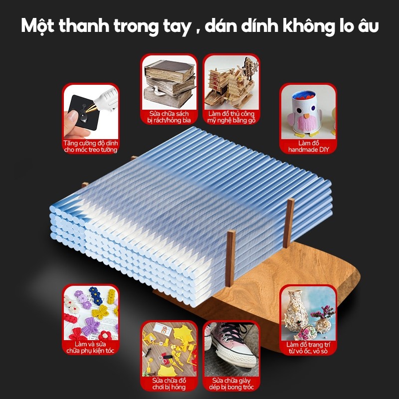 Keo nến nhỏ bó 50 cây 0.7 * 25cm, hàng tốt - Chất liệu trong suốt siêu dính, phù hợp với mọi loại súng ắn keo thông dụng