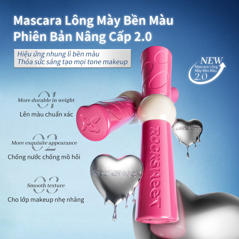 ROCKSWEET Mascara Lông Mày 2.0 – Họa Tiết Mờ Nhung Cho Lông Mày Trông Tự Nhiên, Chống Thấm Nước, Chống Mồ Hôi, Chống Nhòe. Một Cú Vuốt Mang Lại Màu Sắc Phong Phú, Thân Thiện Với Người Mới Bắt Đầu