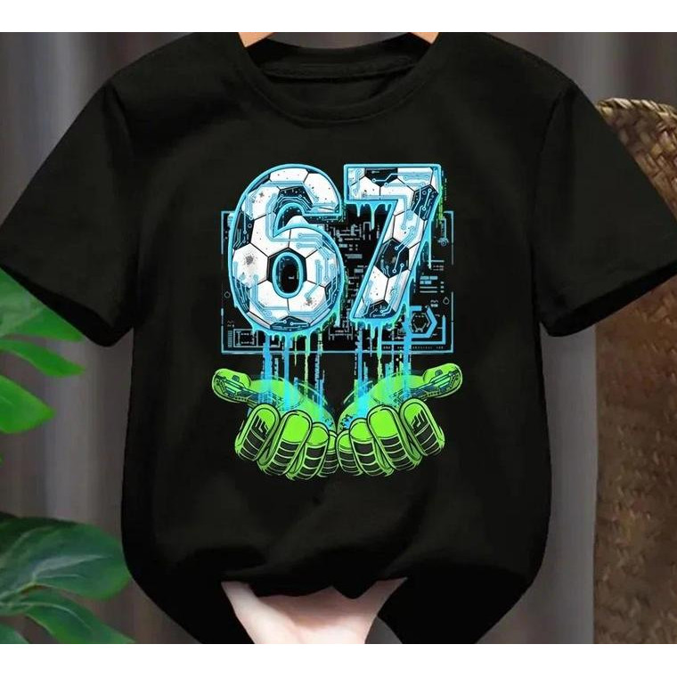 Áo thun hoạt hình trẻ em 2D Soccer Six Seven Meme Print Tee cho bé trai bé gái Kawaii Áo mềm thông thường