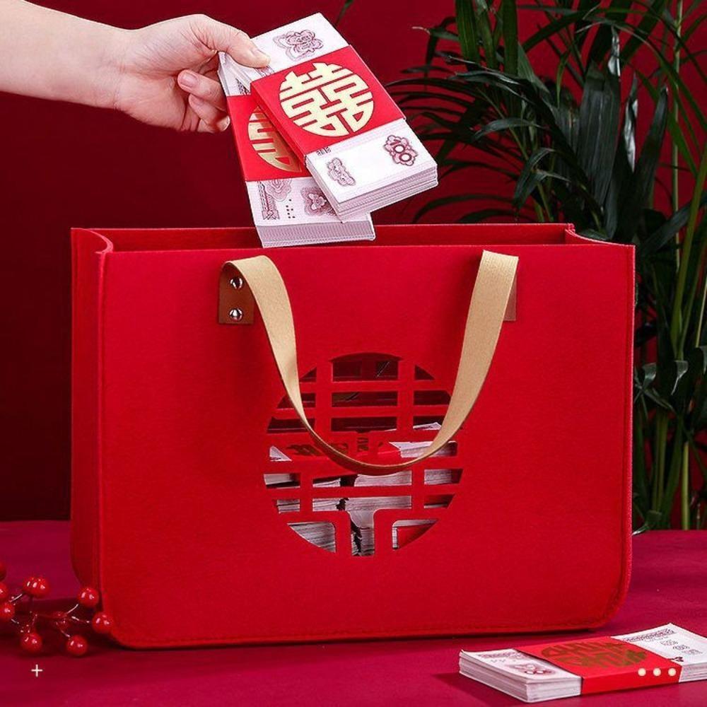 Túi may mắn kẹo YMIFI, Túi quà tặng nỉ hình vuông, Túi lưu trữ tay cầm PU