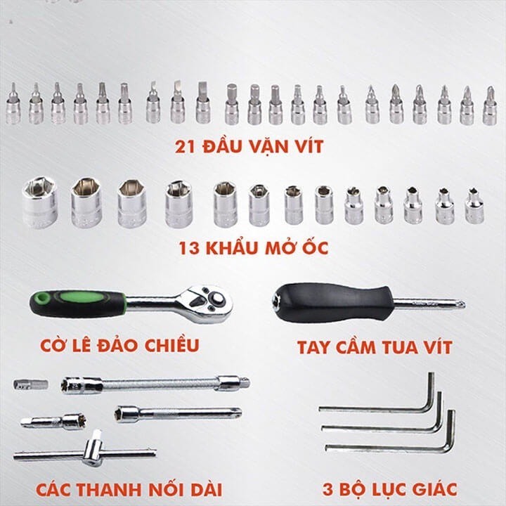 Bộ dụng cụ mở bu lông ốc vít 46 chi tiết đa năng,bộ khẩu tuýp vặn,bộ dụng cụ vặn bu lông,bộ dụng cụ sửa chữa khẩu,khẩu