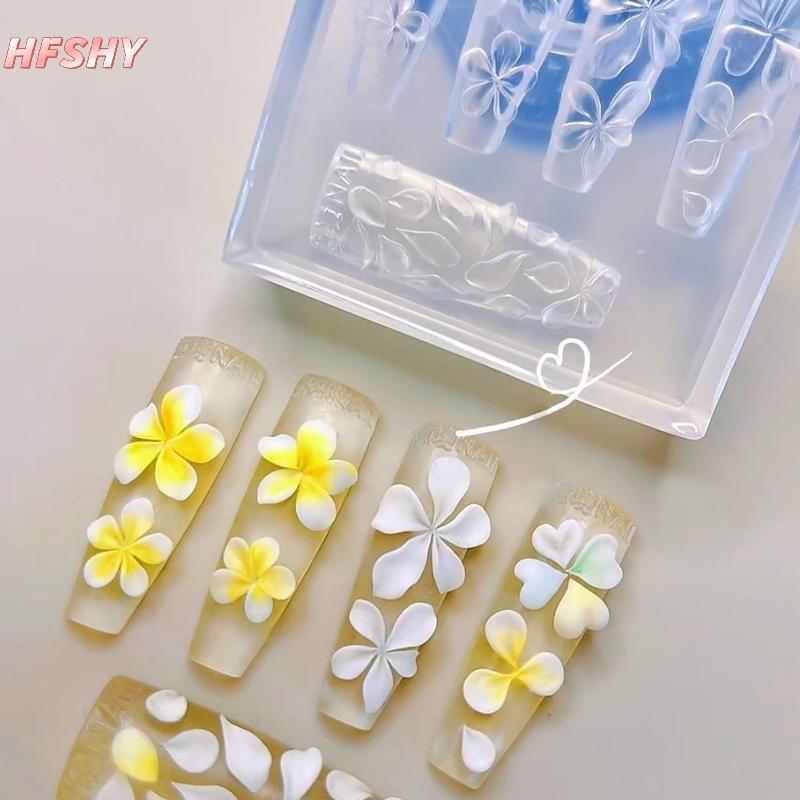 HFSHY 3D Silicone Hoa Móng Tay Nghệ Thuật Khắc Khuôn Acrylic Hibiscus Hoa Năm Cánh Hoa DIY Móng Tay Nghệ Thuật Trang Trí Trong Suốt Mẫu VN