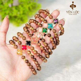 Vòng Tay Trầm Hương Cỏ Bốn Lá - Đá Lưu Ly Mong Cầu May Mắn - Trầm Hương Yên Lộc