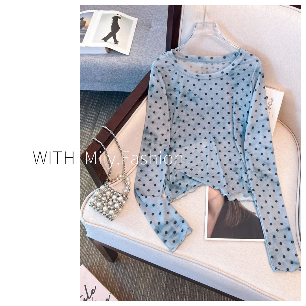 Milyfashion Slim-fit Slimmer Look Polka Dot Tie-Dye Gạc dài tay in hình mùa hè Gra
