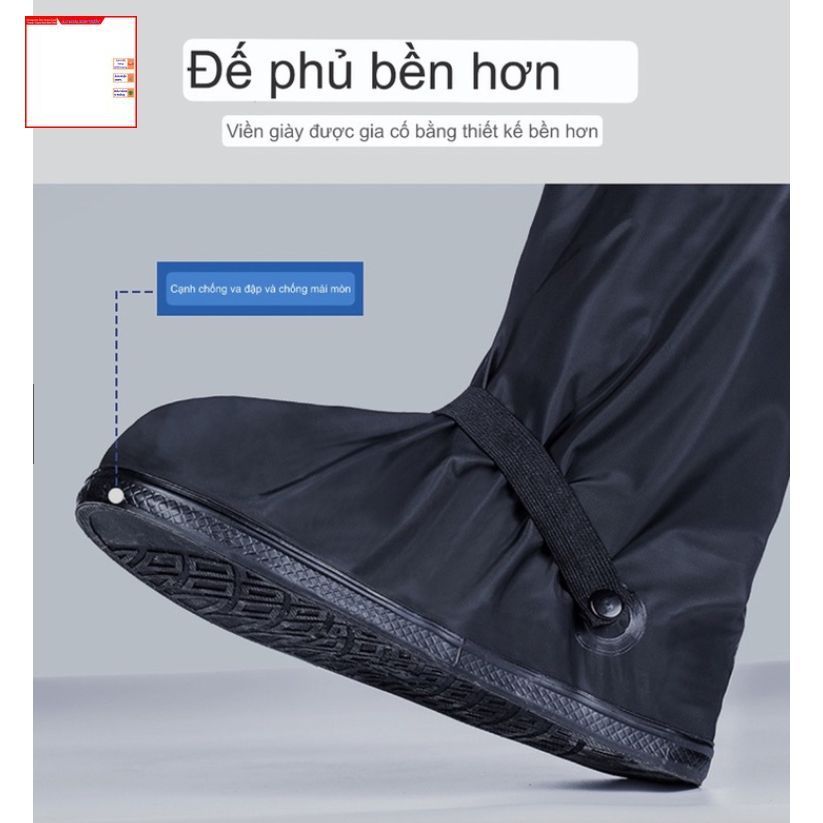 ( ĐỦ SIZE -BỌC GIÀY ĐEN  )Ủng Đi Mưa, Bọc Giày Đi Mưa Cổ Cao Màu Đen,Đế Cao Su Chống Trơn Trượt Cao Chất Liệu PVC