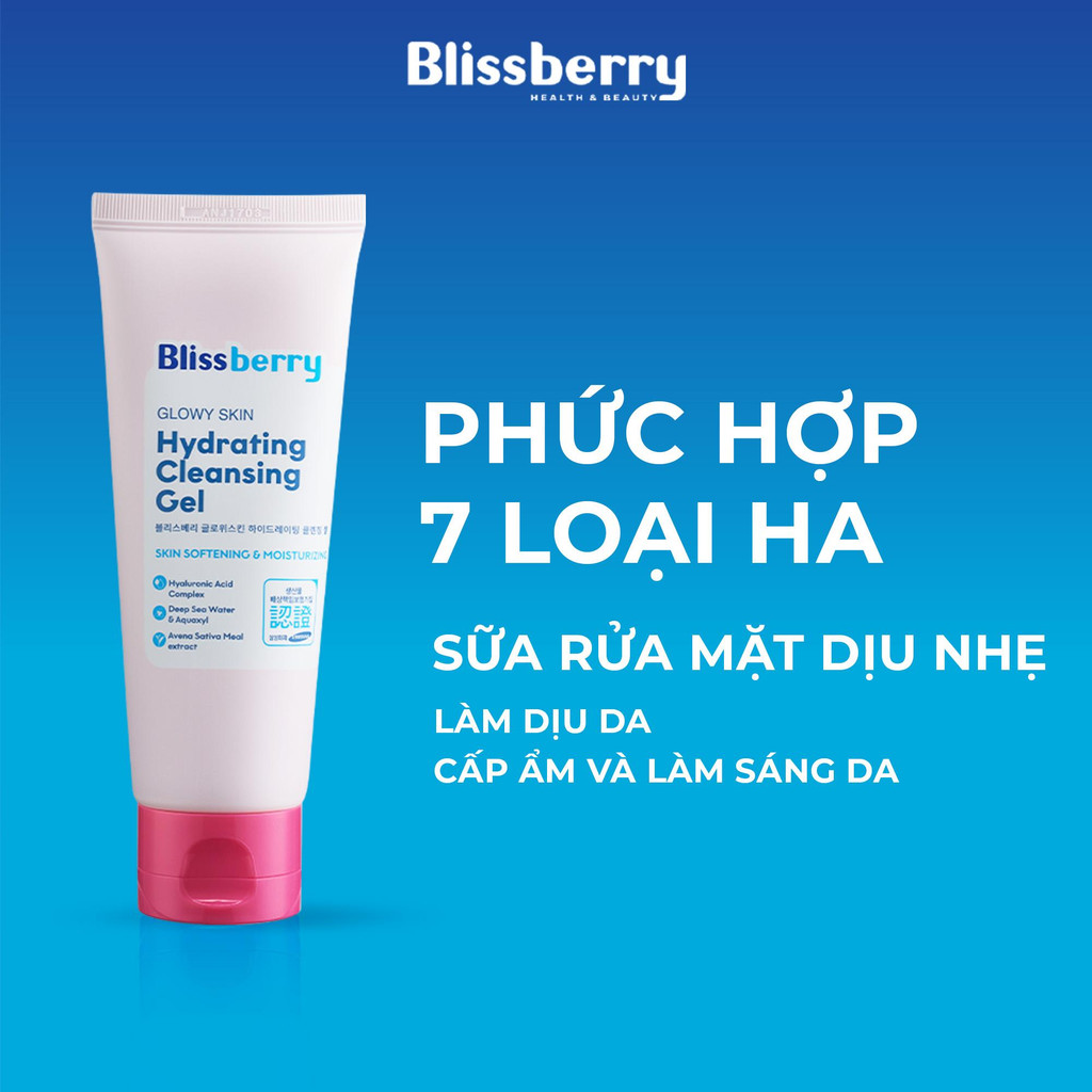 Sữa rửa mặt dịu nhẹ,cấp ẩm,làm sáng da Blissberry Glowy Skin Hydrating Cleansing Gel 100ml