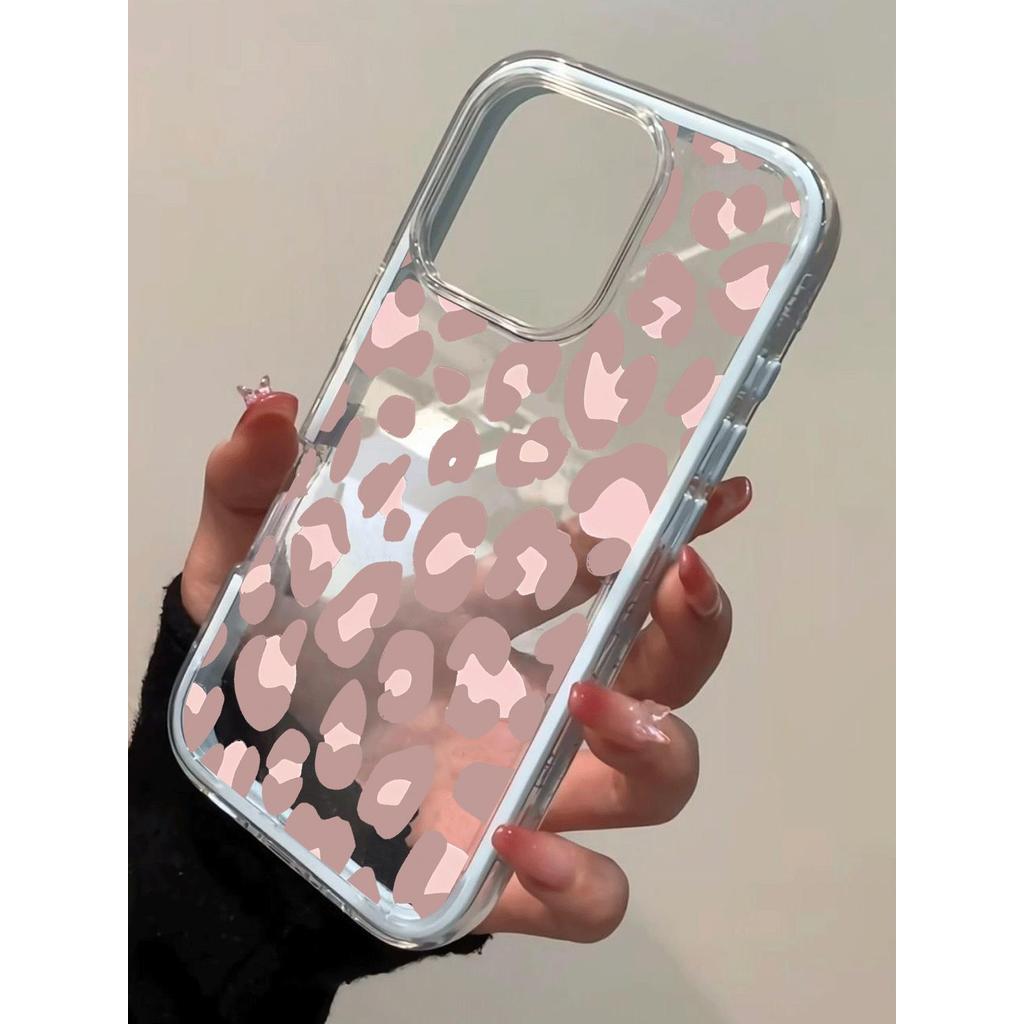 Powder Leopard Print cho iPhone 17 16Promax trường hợp 15 11 3 trong 1 bezel
