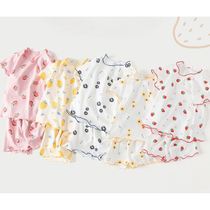 Bé Gái Mỏng Tay Ngắn Loungewear Phù Hợp Với Bộ Đồ Ngủ Mùa Hè Quần Năm Điểm Bộ Đồ Hai Mảnh 80-130 Size 2FOZ