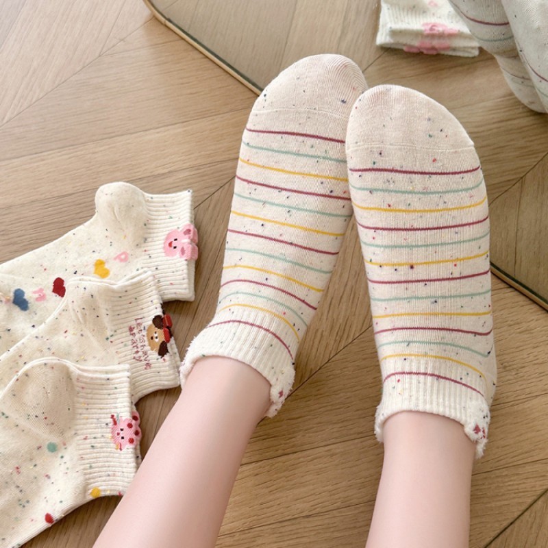 Tất Nữ Xuân Hè Cotton  Chấm Sợi Thỏ Nhỏ Nguyên Chất Tất Dễ Thương Ống Ngắn Nông Miệng